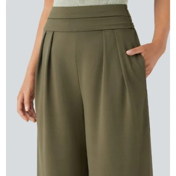 Halara Olive Super High Waist Flowy Wide Leg Pull On Side Pocket Pants Size XS - Picture 11 of 11